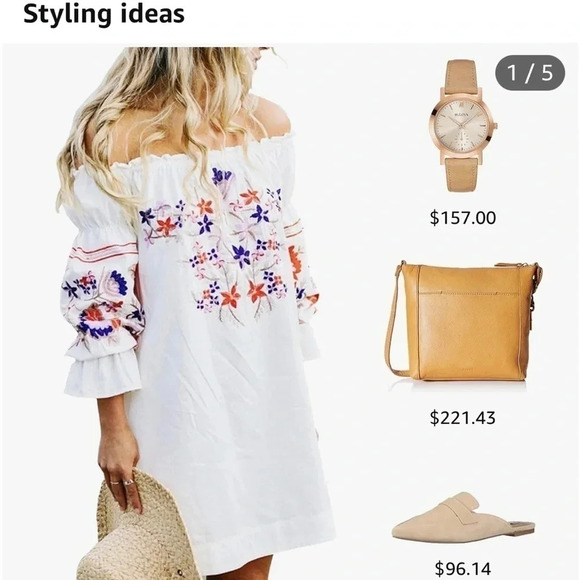 R.Vivimos crinkle embroidered,balloon sleeve dress, off shoulders,coastal,boho - Picture 4 of 13